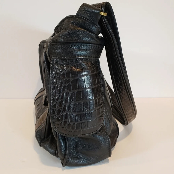 D'ONOFRIO Black Leather Designs Bag Adjustable Strap Crocodile Purse - Picture 4 of 16